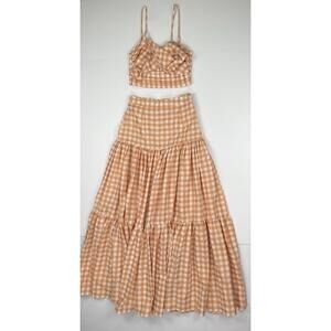 Mable Gingham Plaid Maxi Skirt Twist Crop Top Set Women’s Size Small